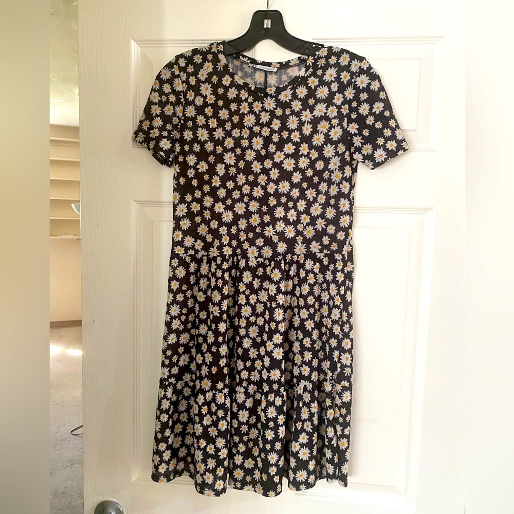 Zara black floral mini dress. S